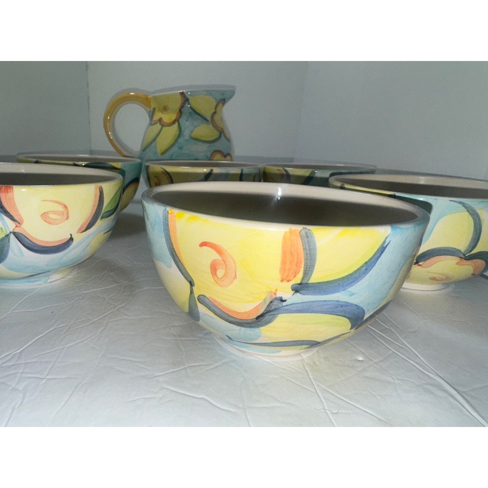 Artist's Touch Spring Accent Heritage Mint Pitcher w/6 Bowls Flowers RARE - Picture 3 of 4